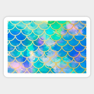 Mermaid Tail Scales Sea Turquoise Vibrant Blue Gold Sticker